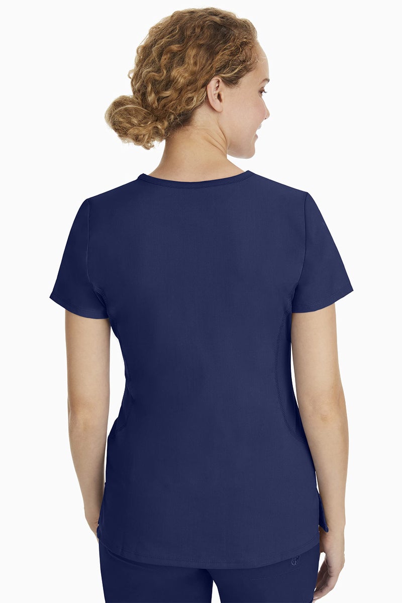 Healing Hands Women's Scrub Top V-Neck with 2 Pockets, 2-Way Stretch, and Yoga Knit Side Panels for Slim Fit - 2245, M, Navy - Image 2